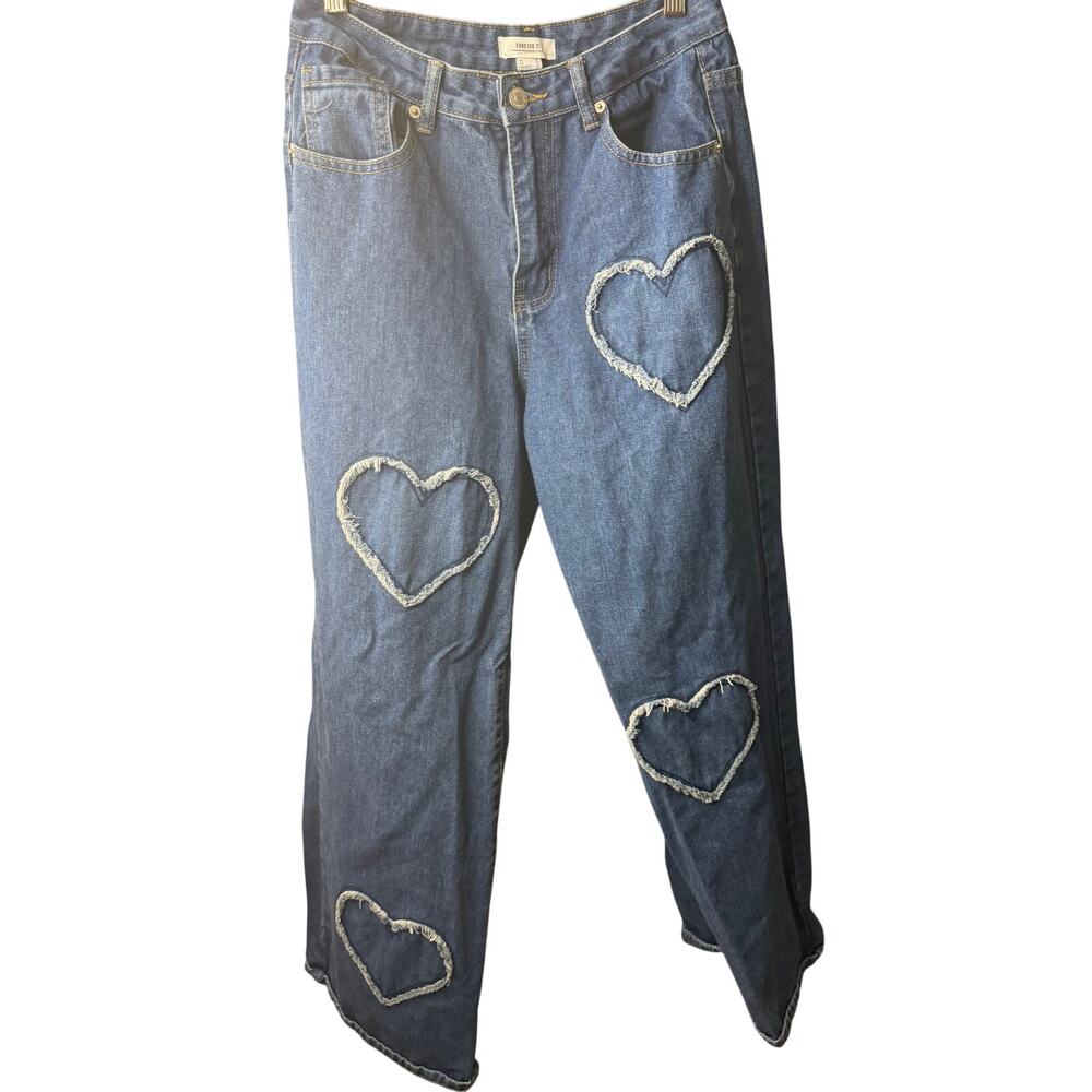 Forever 21 heart patchwork blue jeans.